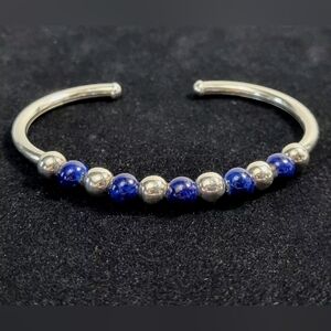 Silpada 925 Sterling Silver Flexible Blue Sodalite Bead Cuff Bracelet B0693